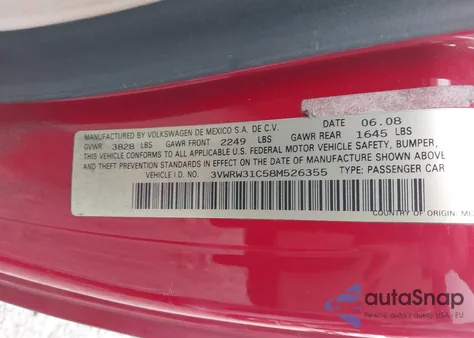 2008 Volkswagen New Beetle S/Se from USA, damaged, VIN 3VWRW31C58M526355